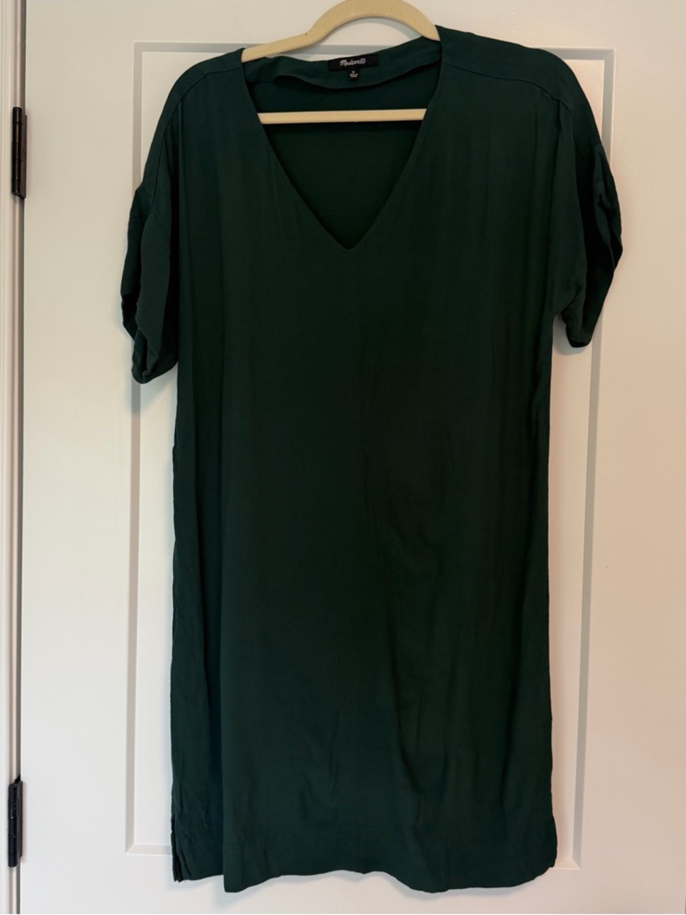 Madewell Deep Green V-Neck Short Sleeve Shift Dress